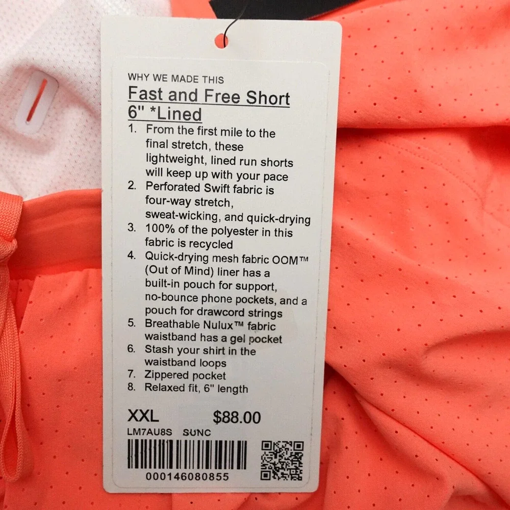 New Lululemon Fast Free Short 6